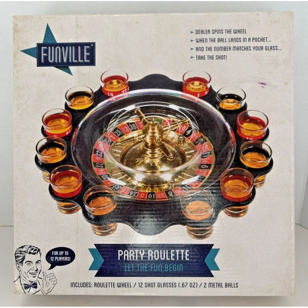 Funville Party Roulette Drinking Game Set New Sealed Shot Glasses Wheel